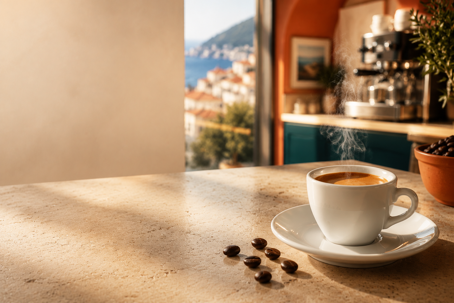 Espresso italiano Aroma Port — café recém-extraído